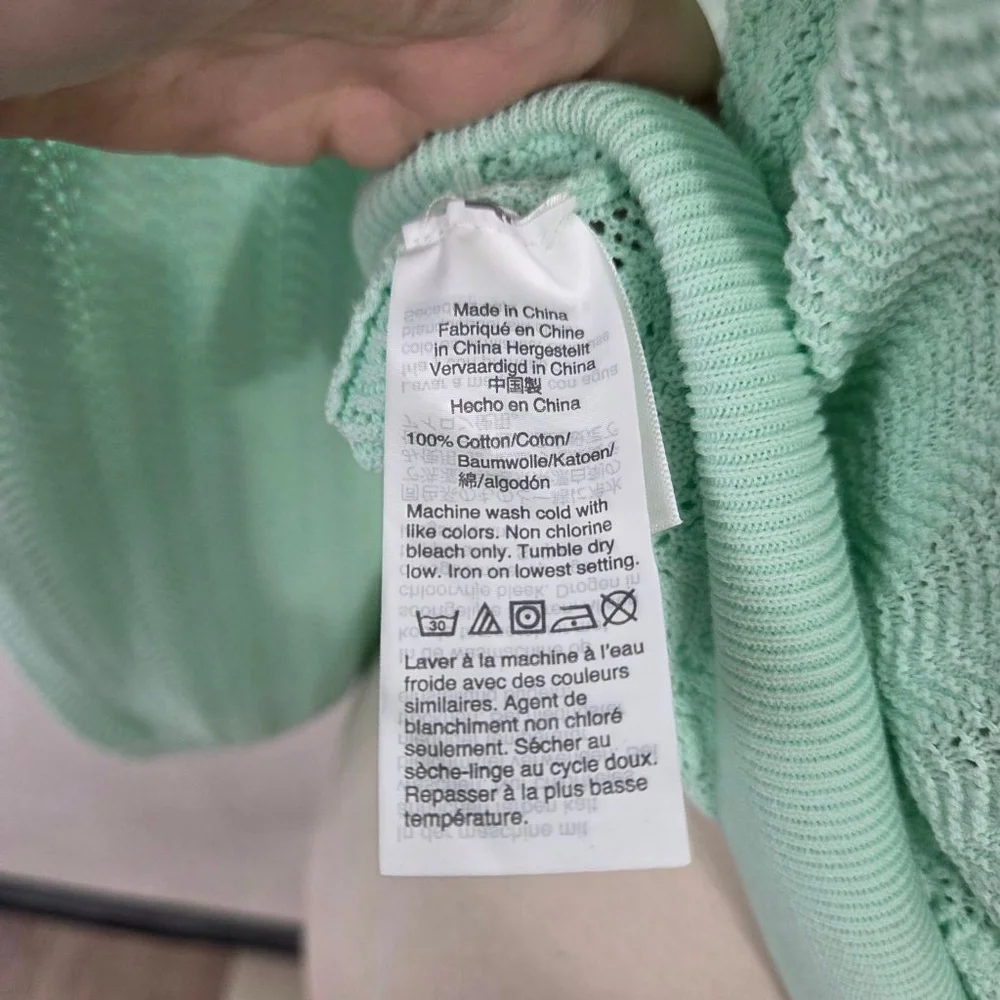 J. Crew Pointelle ruffle mockneck sweater pastel mint green aqua women's small